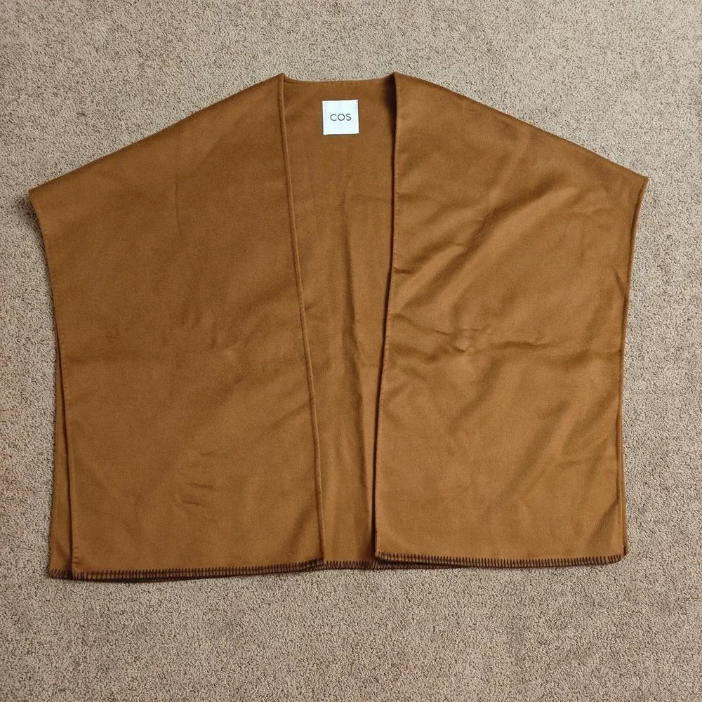 COS Women Camel Brown Wool Blend Cape Poncho Open‎ Front Sz OS